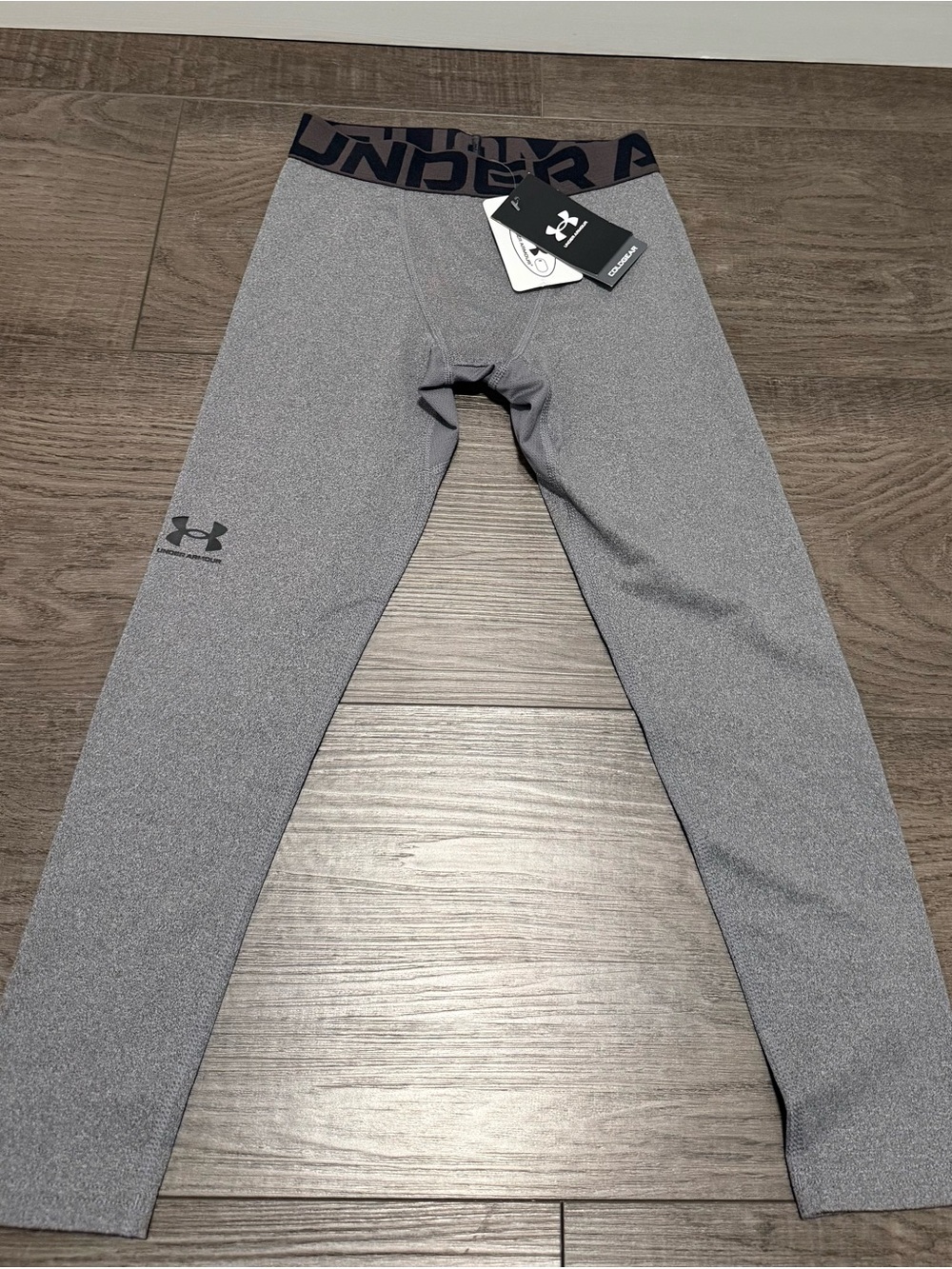 Under Armour Boys ColdGear Leggings - Dual-Layer Fabric Grey Youth Small New